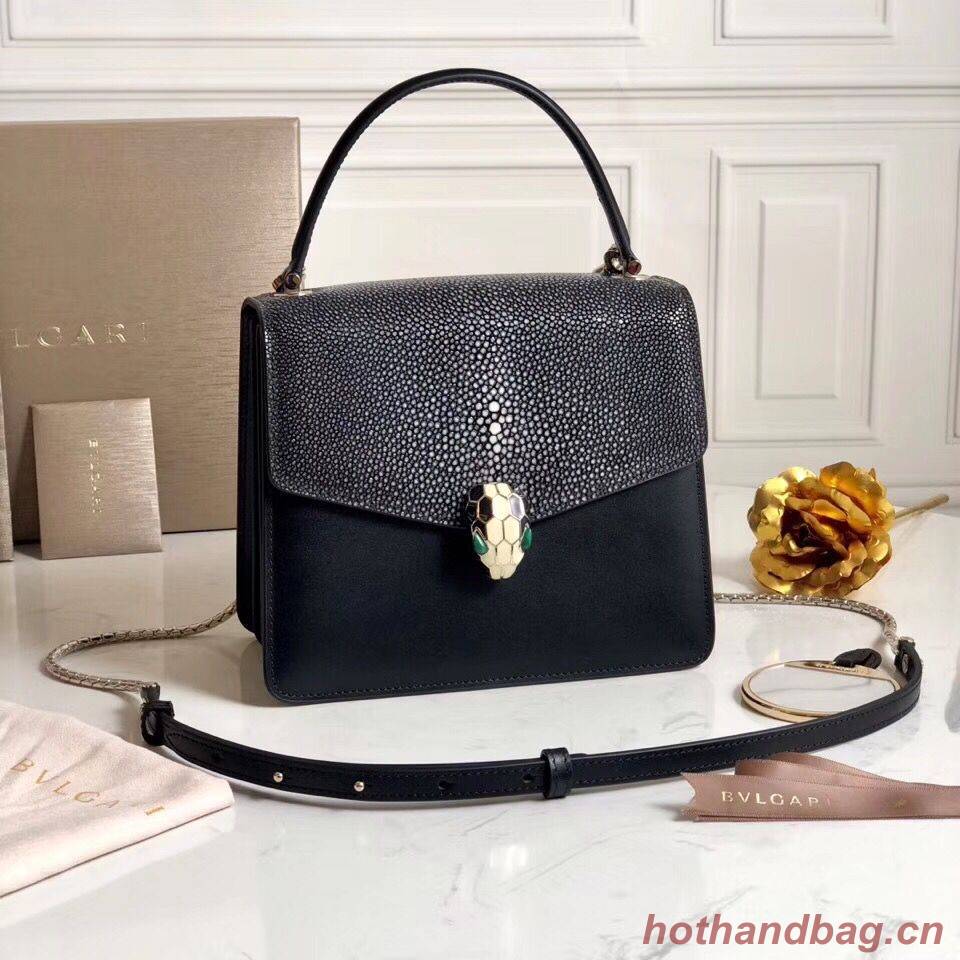 BVLGARI Serpenti Forever Devil Pearl Fish Skin Leather Shoulder Bag 058962 Black BVLGARI Serpenti Forever Devil Pearl Fish Skin Leather Shoulder Bag 058962 Black