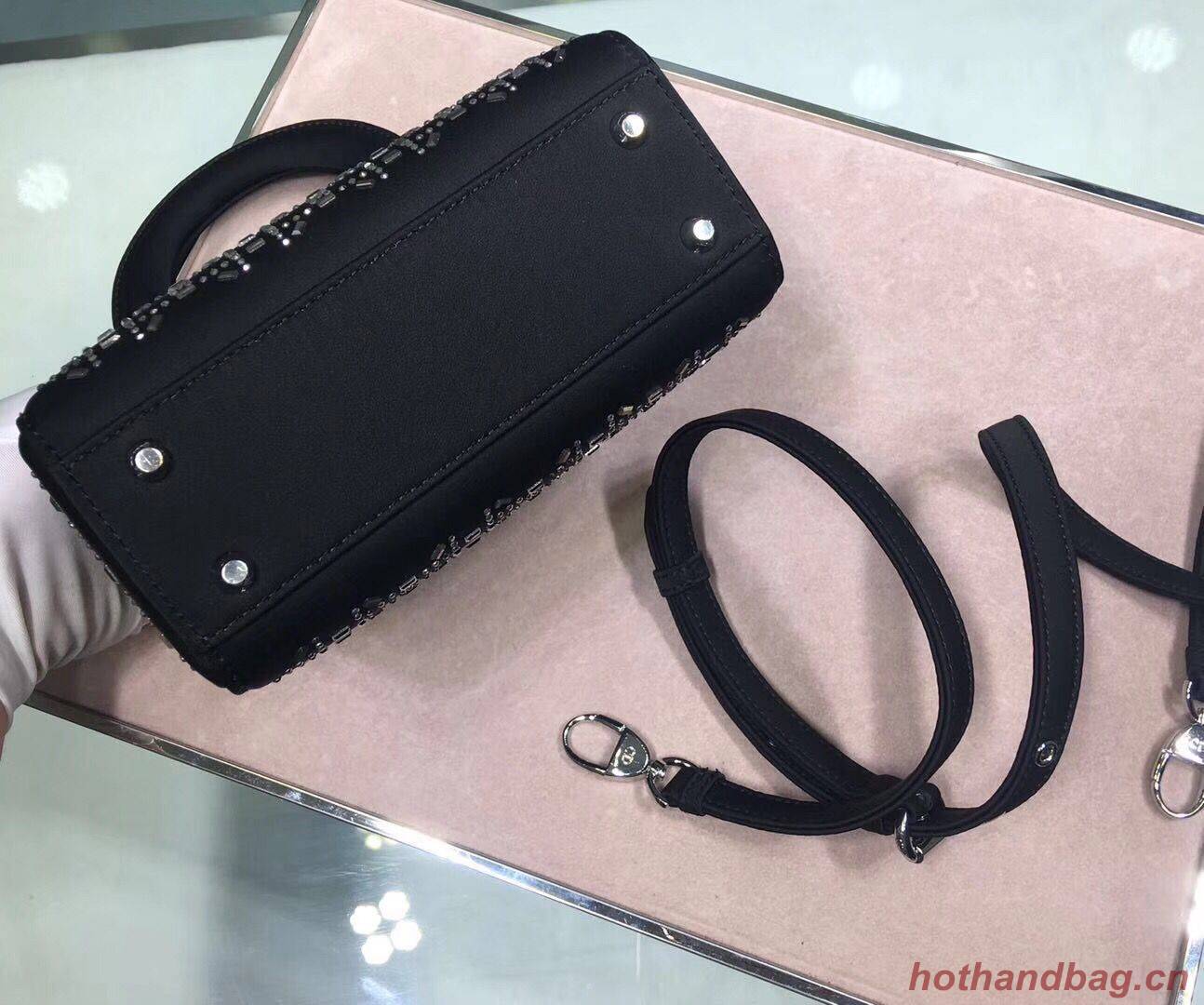 Dior Lady Original Silk Satin-Encrusted Satchel Bag 2369 Black Dior Lady Original Silk Satin-Encrusted Satchel Bag 2369 Black