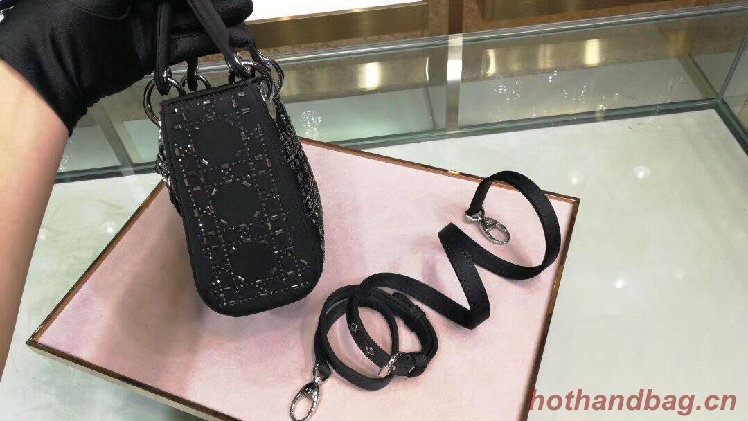 Dior Lady Original Silk Satin-Encrusted Satchel Bag 2369 Black Dior Lady Original Silk Satin-Encrusted Satchel Bag 2369 Black