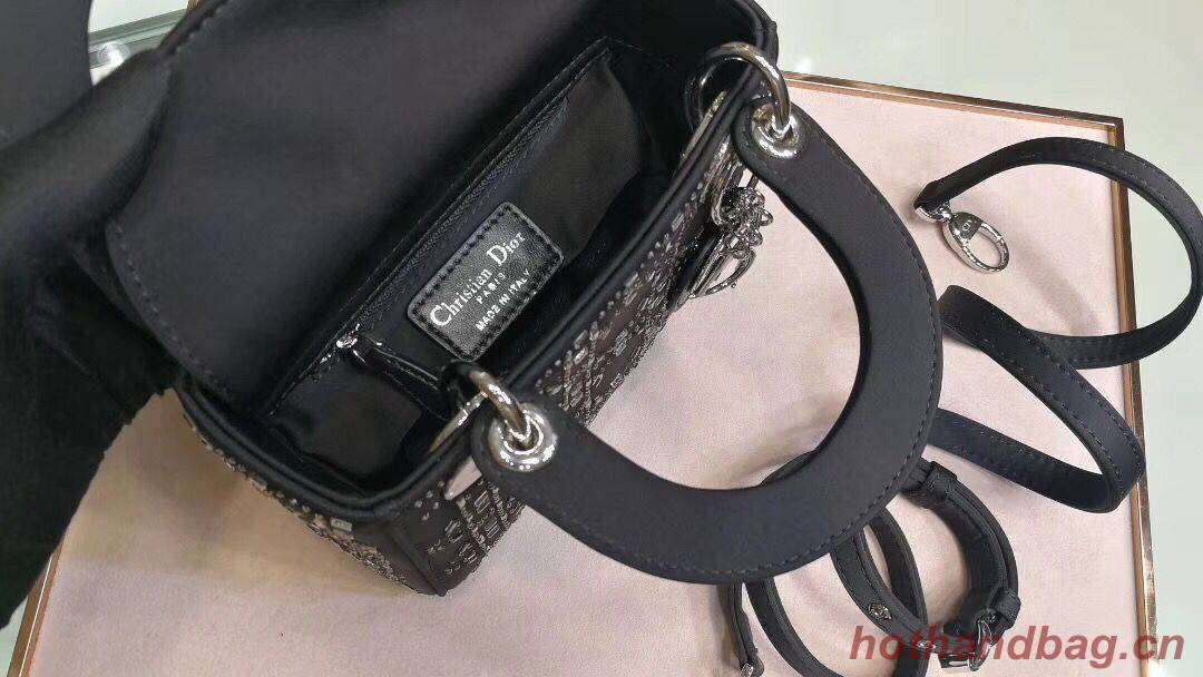 Dior Lady Original Silk Satin-Encrusted Satchel Bag 2369 Black Dior Lady Original Silk Satin-Encrusted Satchel Bag 2369 Black