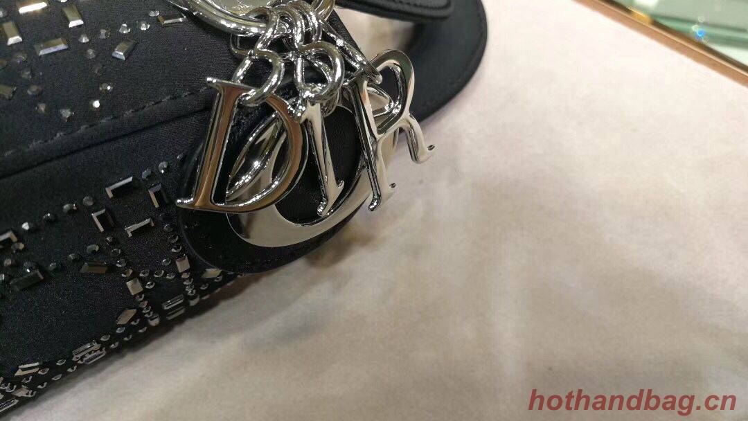 Dior Lady Original Silk Satin-Encrusted Satchel Bag 2369 Black Dior Lady Original Silk Satin-Encrusted Satchel Bag 2369 Black