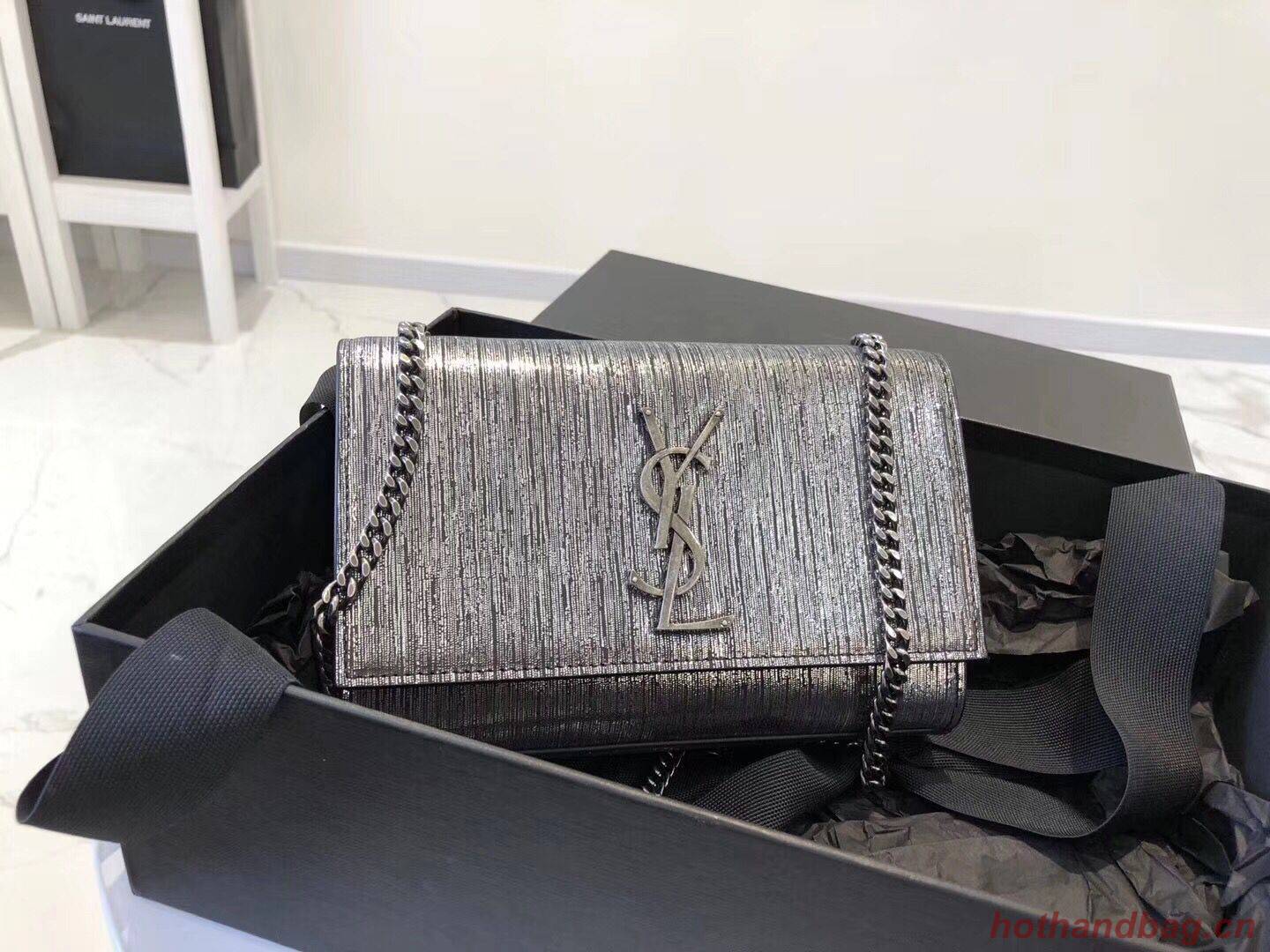 SAINT LAURENT Kate Silver Wire croc-embossed Shoulder Bag 474366 Silver SAINT LAURENT Kate Silver Wire croc-embossed Shoulder Bag 474366 Silver
