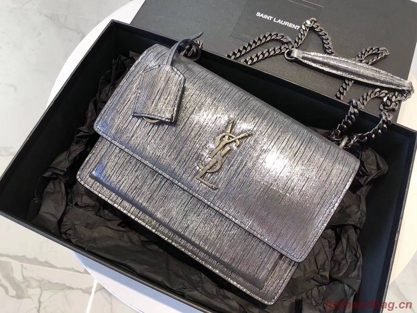 SAINT LAURENT Monogram Sunset medium Silver Wire cross-body Bag 442906 Silver SAINT LAURENT Monogram Sunset medium Silver Wire cross-body Bag 442906 Silver