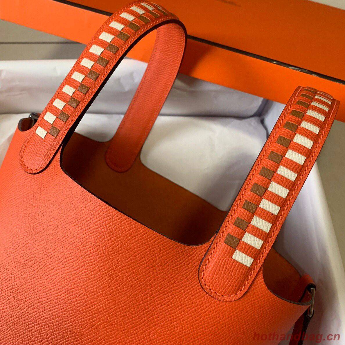 Hermes Picotin Lock PM Taurillon Epsom Leather Orange 9809 Silver Hermes Picotin Lock PM Taurillon Epsom Leather Orange 9809 Silver