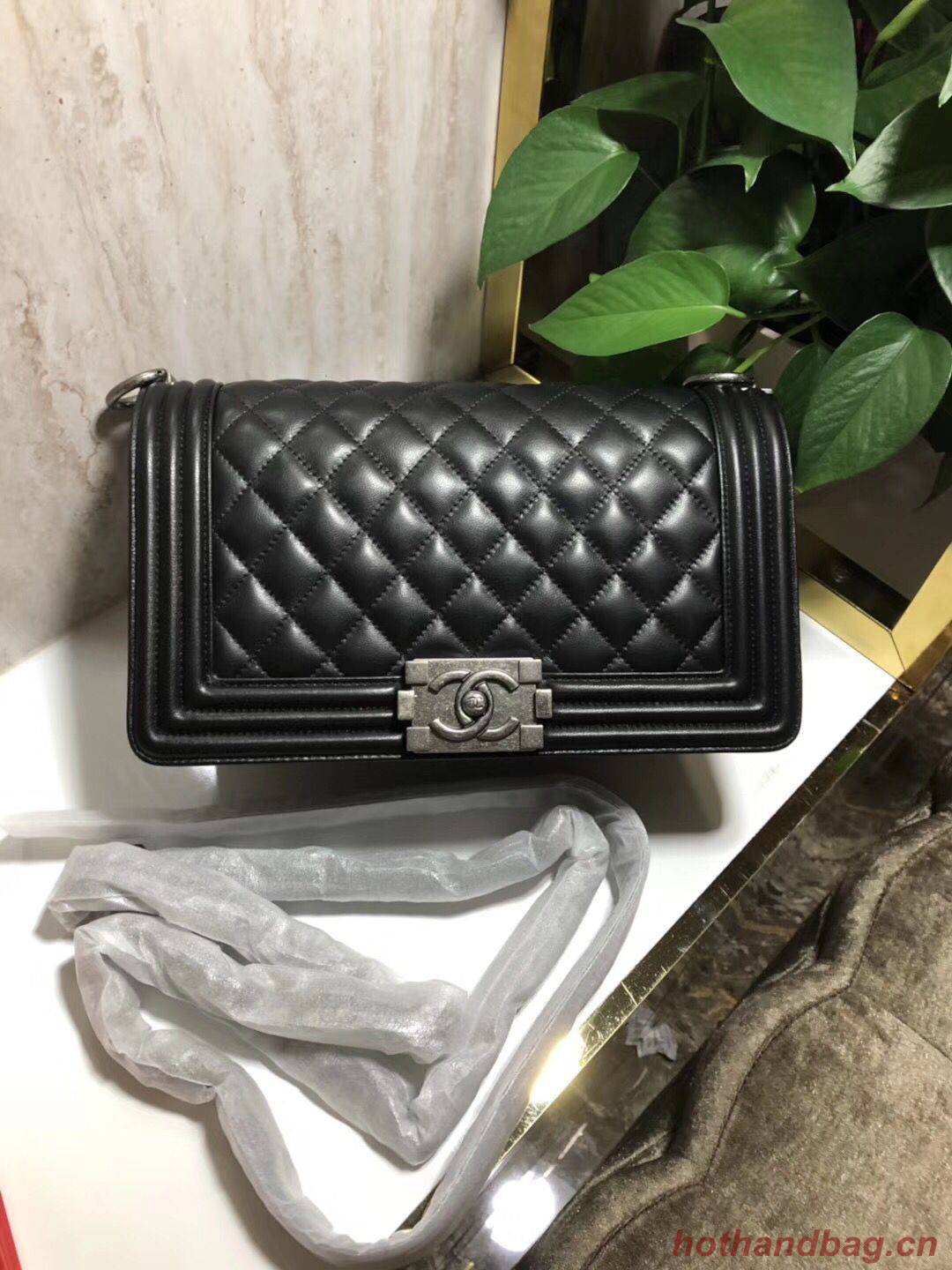 Chanel Boy Flap Original Sheepskin Leather Shoulder Black Bag A67086 Silver Chanel Boy Flap Original Sheepskin Leather Shoulder Black Bag A67086 Silver