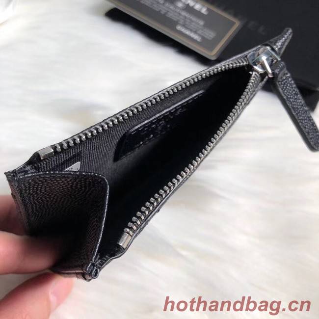 Chanel classic card holder Grained Calfskin & silver-Tone Metal A84105 black