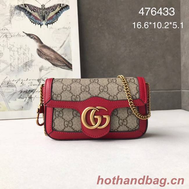 Gucci GG Supreme canvas 476433 Mini Shoulder Bag red Gucci GG Supreme canvas 476433 Mini Shoulder Bag red
