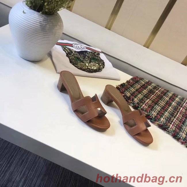 Hermes lady leather Slipper HO815HMJ Heel high 5CM brown Hermes lady leather Slipper HO815HMJ Heel high 5CM brown