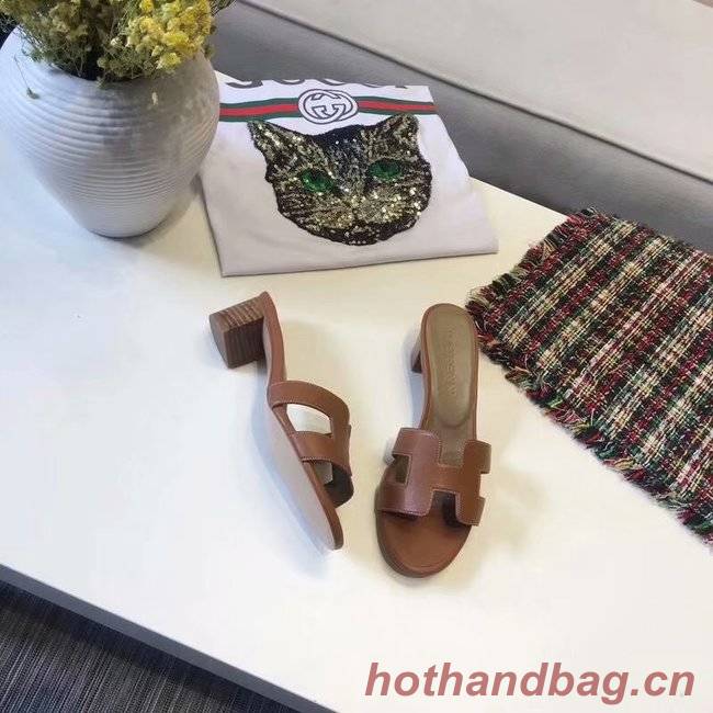 Hermes lady leather Slipper HO815HMJ Heel high 5CM brown Hermes lady leather Slipper HO815HMJ Heel high 5CM brown