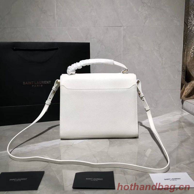 Yves Saint Laurent CASSANDRA TOP HANDLE MEDIUM BAG IN GRAIN DE POUDRE EMBOSSED LEATHER Y578000 White Yves Saint Laurent CASSANDRA TOP HANDLE MEDIUM BAG IN GRAIN DE POUDRE EMBOSSED LEATHER Y578000 White