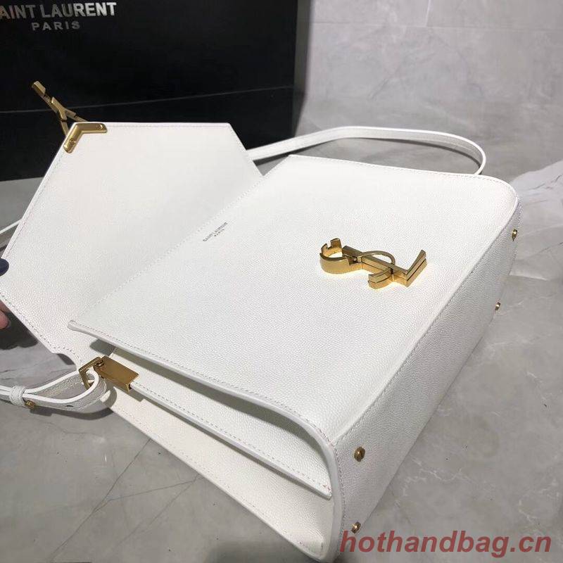 Yves Saint Laurent CASSANDRA TOP HANDLE MEDIUM BAG IN GRAIN DE POUDRE EMBOSSED LEATHER Y578000 White Yves Saint Laurent CASSANDRA TOP HANDLE MEDIUM BAG IN GRAIN DE POUDRE EMBOSSED LEATHER Y578000 White