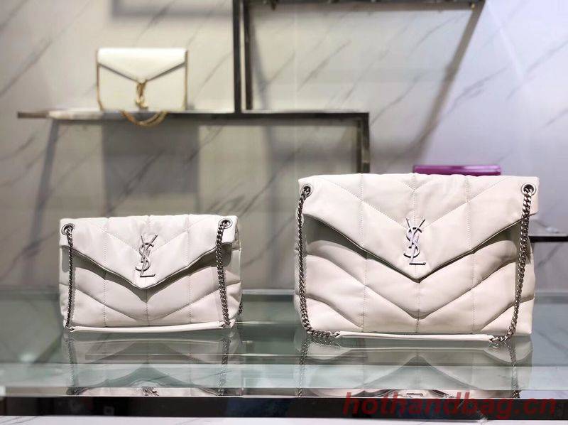 Yves Saint Laurent LOULOU PUFFER MEDIUM BAG IN QUILTED CRINKLED MATTE LEATHER Y577475 White Yves Saint Laurent LOULOU PUFFER MEDIUM BAG IN QUILTED CRINKLED MATTE LEATHER Y577475 White