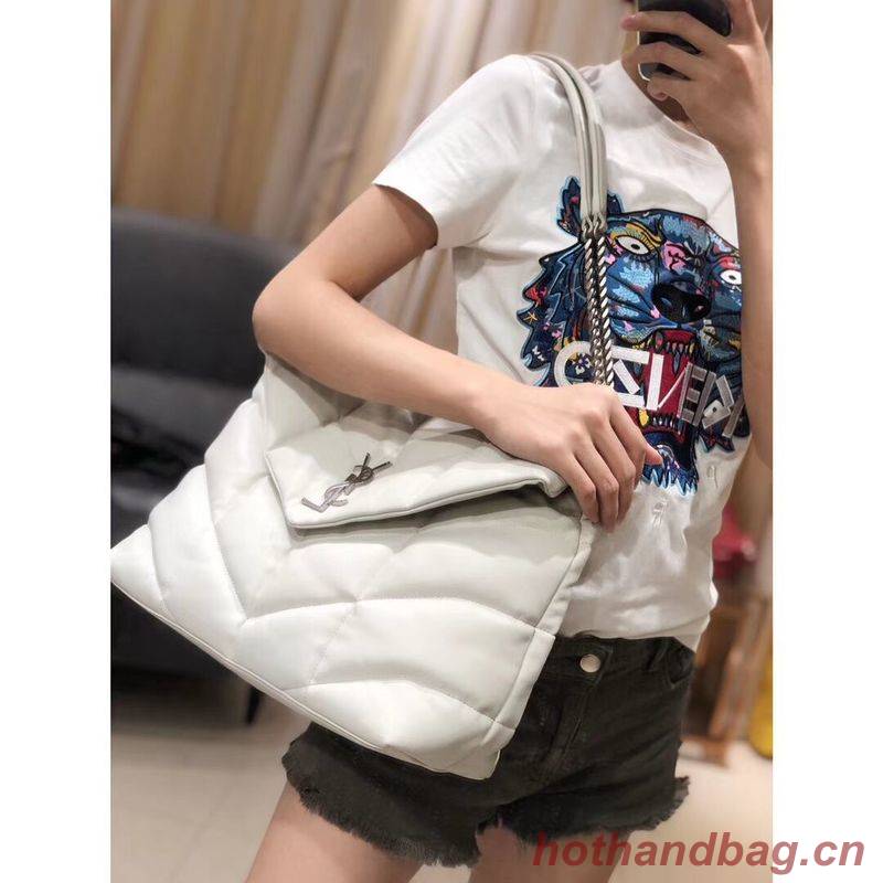 Yves Saint Laurent LOULOU PUFFER MEDIUM BAG IN QUILTED CRINKLED MATTE LEATHER Y577475 White Yves Saint Laurent LOULOU PUFFER MEDIUM BAG IN QUILTED CRINKLED MATTE LEATHER Y577475 White