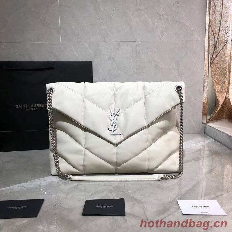 Yves Saint Laurent LOULOU PUFFER MEDIUM BAG IN QUILTED CRINKLED MATTE LEATHER Y577475 White Yves Saint Laurent LOULOU PUFFER MEDIUM BAG IN QUILTED CRINKLED MATTE LEATHER Y577475 White