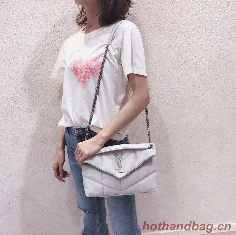 Yves Saint Laurent LOULOU PUFFER SMALL BAG IN QUILTED CRINKLED MATTE LEATHER Y577476 White Yves Saint Laurent LOULOU PUFFER SMALL BAG IN QUILTED CRINKLED MATTE LEATHER Y577476 White