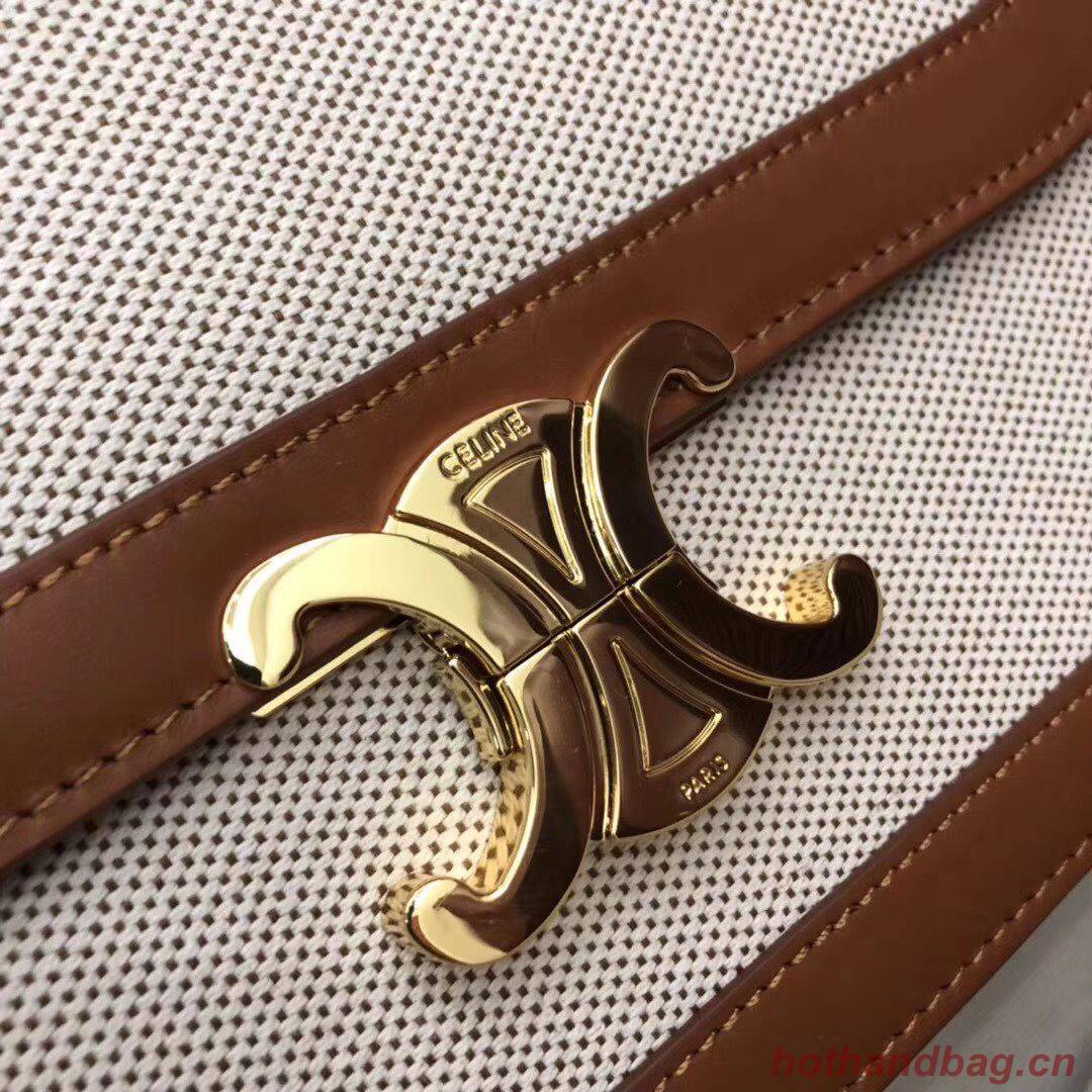 CELINE LARGE TRIOMPHE BAG IN TEXTILE AND NATURAL CALFSKIN 18887 Brown CELINE LARGE TRIOMPHE BAG IN TEXTILE AND NATURAL CALFSKIN 18887 Brown