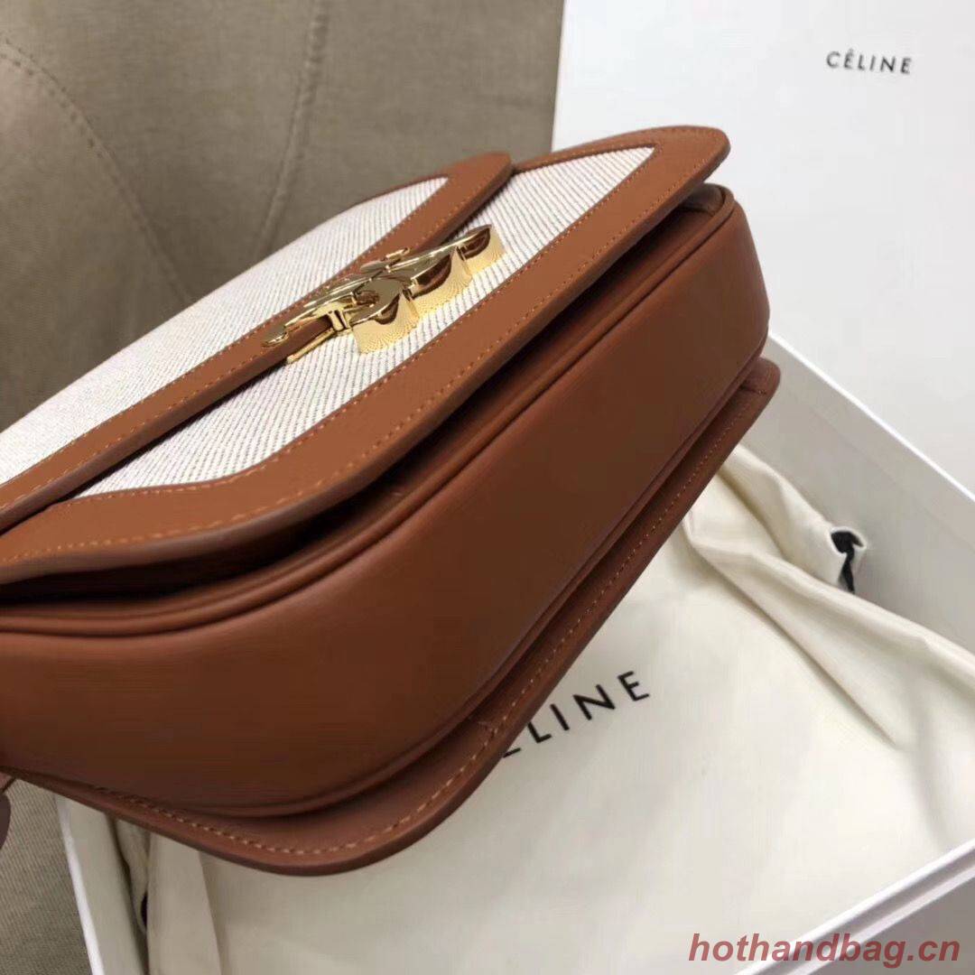 CELINE LARGE TRIOMPHE BAG IN TEXTILE AND NATURAL CALFSKIN 18887 Brown CELINE LARGE TRIOMPHE BAG IN TEXTILE AND NATURAL CALFSKIN 18887 Brown