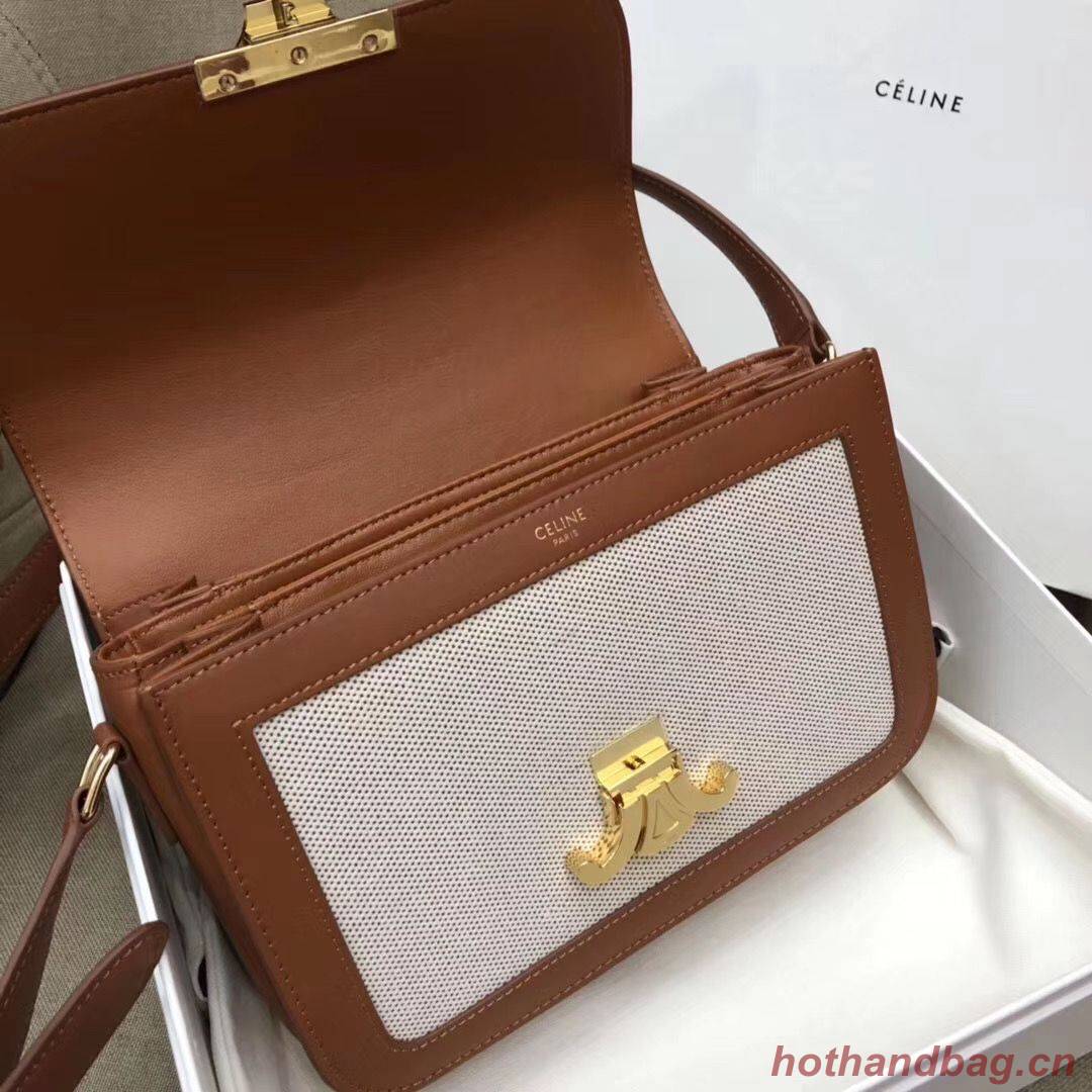CELINE LARGE TRIOMPHE BAG IN TEXTILE AND NATURAL CALFSKIN 18887 Brown CELINE LARGE TRIOMPHE BAG IN TEXTILE AND NATURAL CALFSKIN 18887 Brown