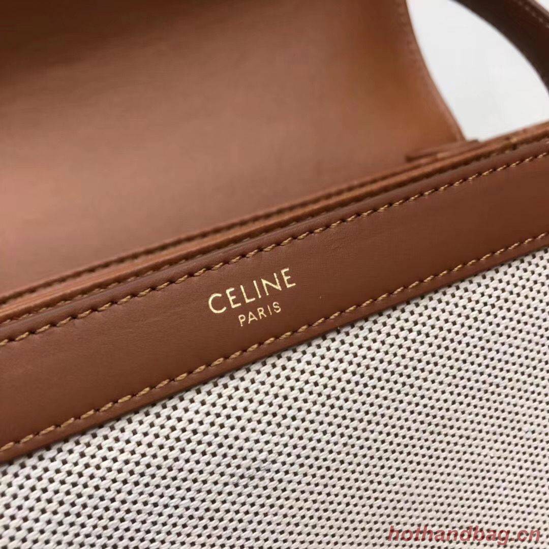 CELINE LARGE TRIOMPHE BAG IN TEXTILE AND NATURAL CALFSKIN 18887 Brown CELINE LARGE TRIOMPHE BAG IN TEXTILE AND NATURAL CALFSKIN 18887 Brown