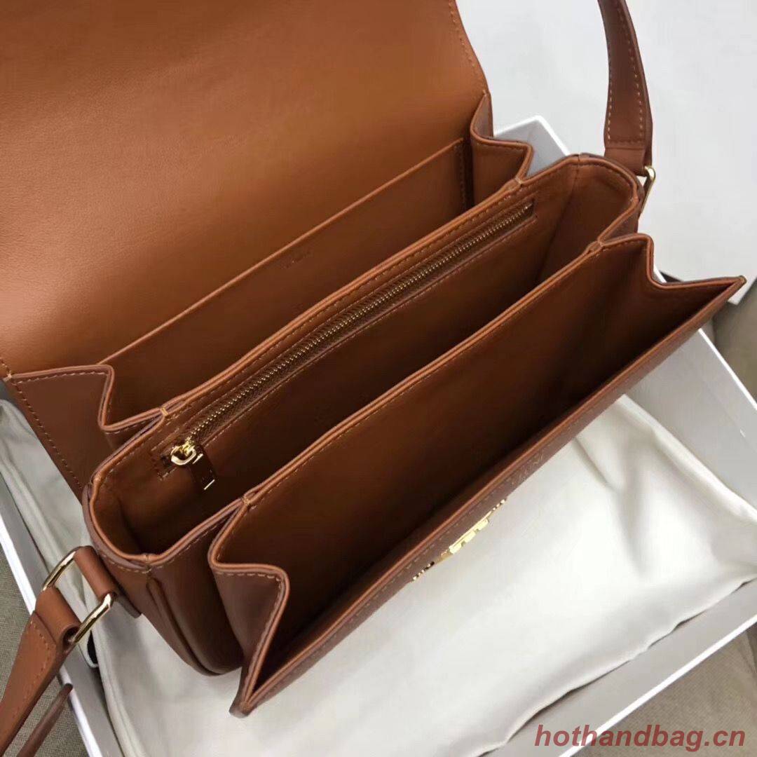 CELINE LARGE TRIOMPHE BAG IN TEXTILE AND NATURAL CALFSKIN 18887 Brown CELINE LARGE TRIOMPHE BAG IN TEXTILE AND NATURAL CALFSKIN 18887 Brown