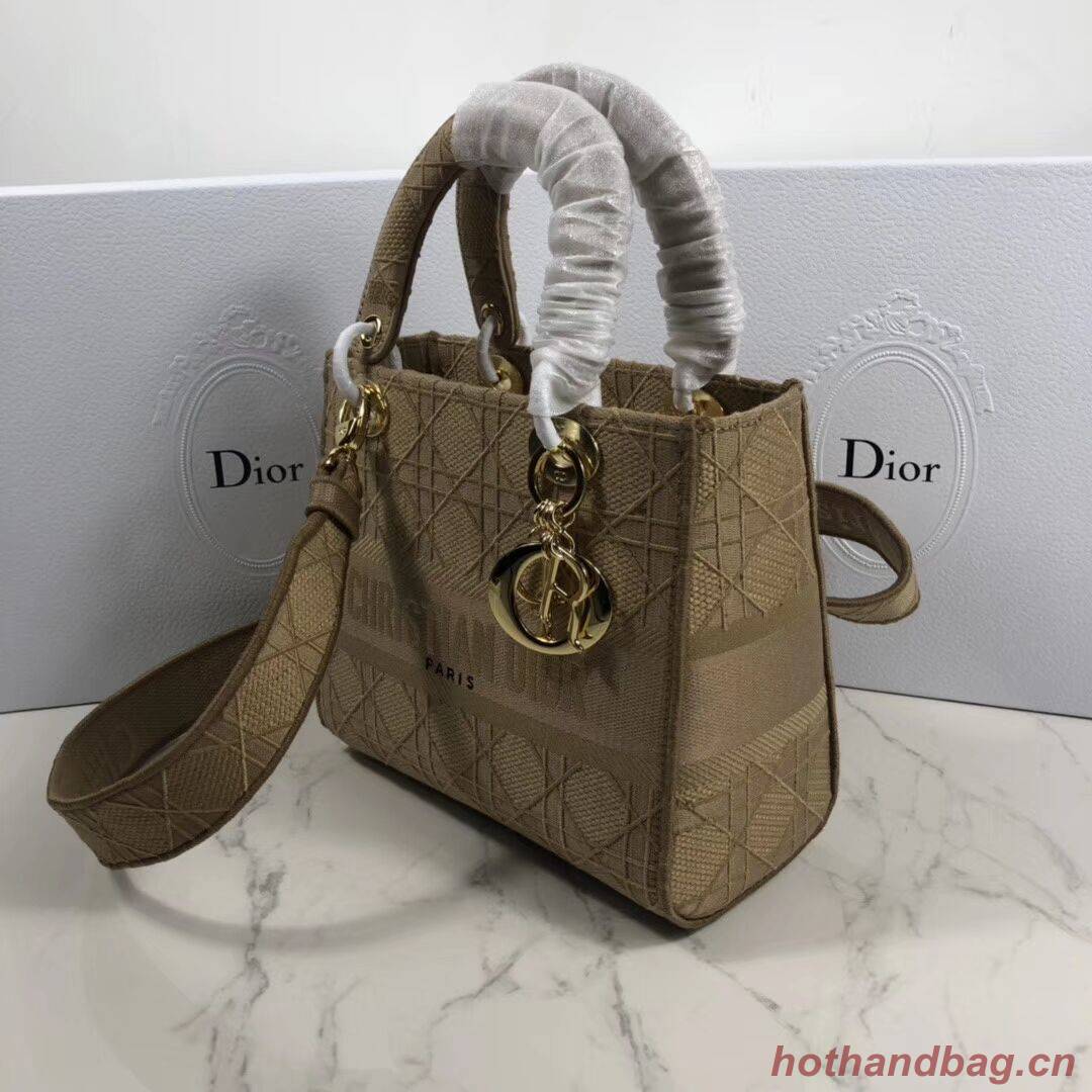 LADY DIOR TOTE BAG IN EMBROIDERED CANVAS C4532 apricot LADY DIOR TOTE BAG IN EMBROIDERED CANVAS C4532 apricot