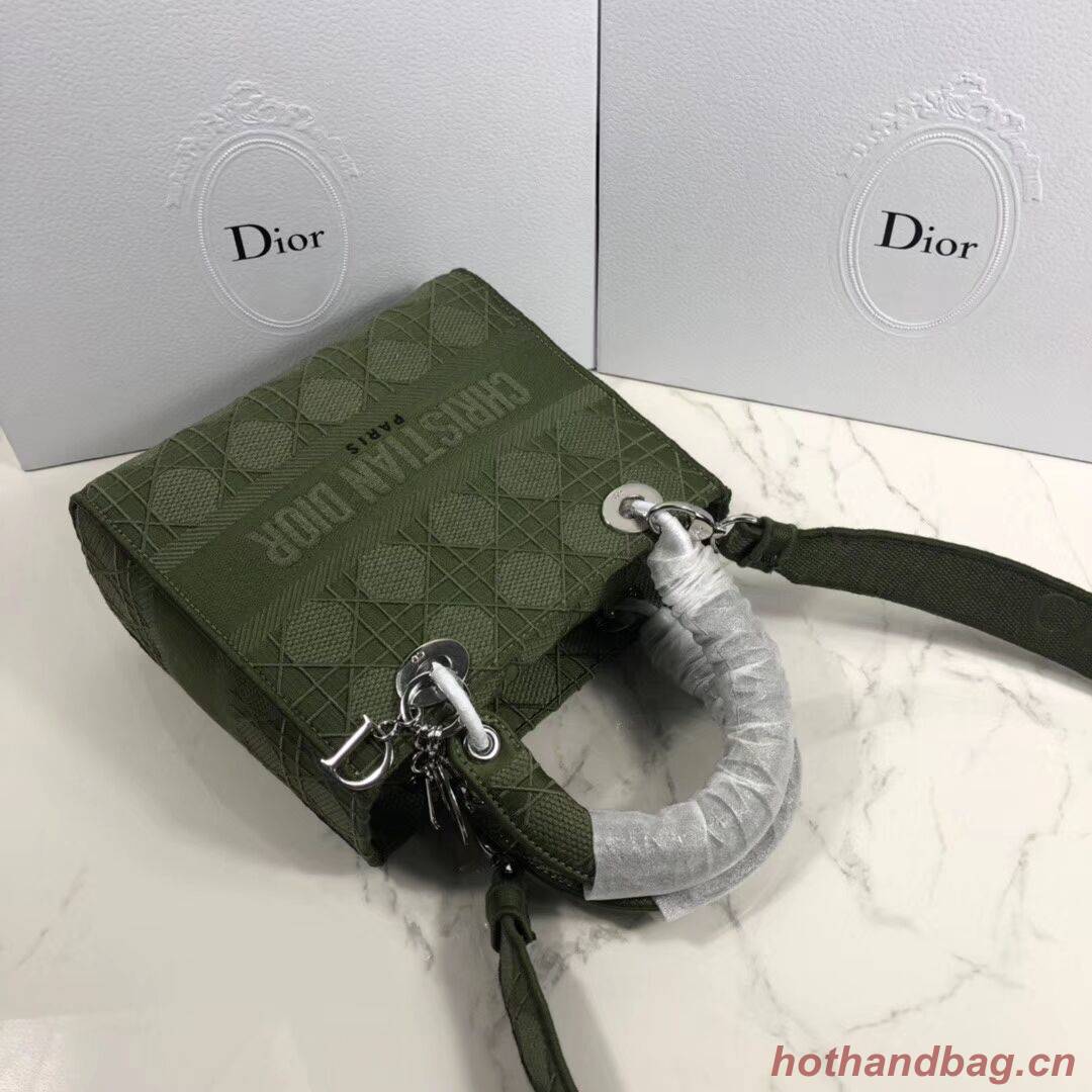 MINI LADY DIOR TOTE BAG IN EMBROIDERED CANVAS C4531 Blackish green MINI LADY DIOR TOTE BAG IN EMBROIDERED CANVAS C4531 Blackish green