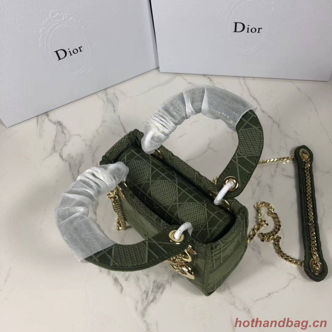 MINI LADY DIOR TOTE BAG IN EMBROIDERED CANVAS C4531 Blackish green MINI LADY DIOR TOTE BAG IN EMBROIDERED CANVAS C4531 Blackish green