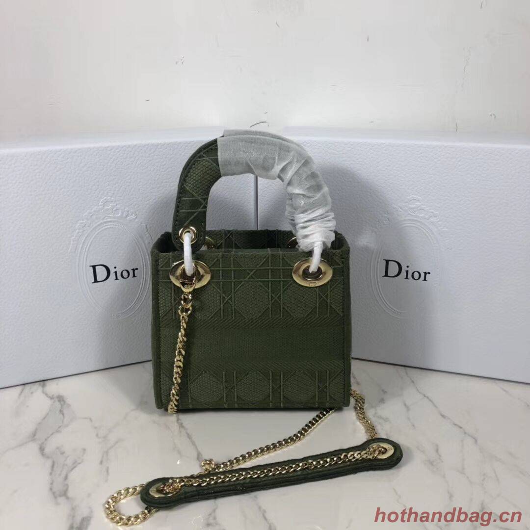MINI LADY DIOR TOTE BAG IN EMBROIDERED CANVAS C4531 Blackish green MINI LADY DIOR TOTE BAG IN EMBROIDERED CANVAS C4531 Blackish green