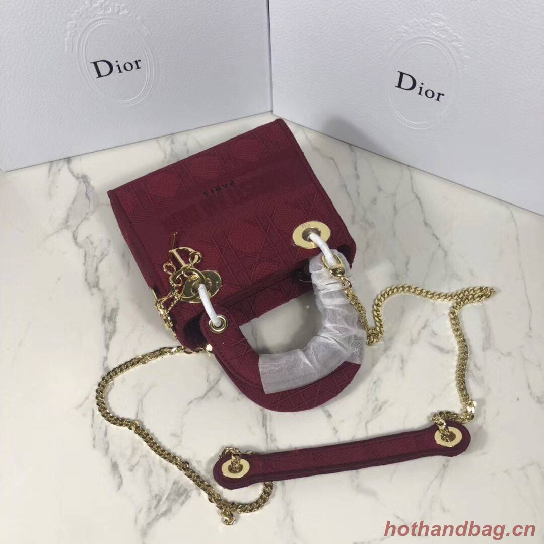 MINI LADY DIOR TOTE BAG IN EMBROIDERED CANVAS C4531 Bordeaux MINI LADY DIOR TOTE BAG IN EMBROIDERED CANVAS C4531 Bordeaux