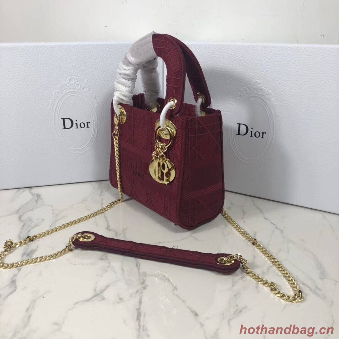 MINI LADY DIOR TOTE BAG IN EMBROIDERED CANVAS C4531 Bordeaux MINI LADY DIOR TOTE BAG IN EMBROIDERED CANVAS C4531 Bordeaux