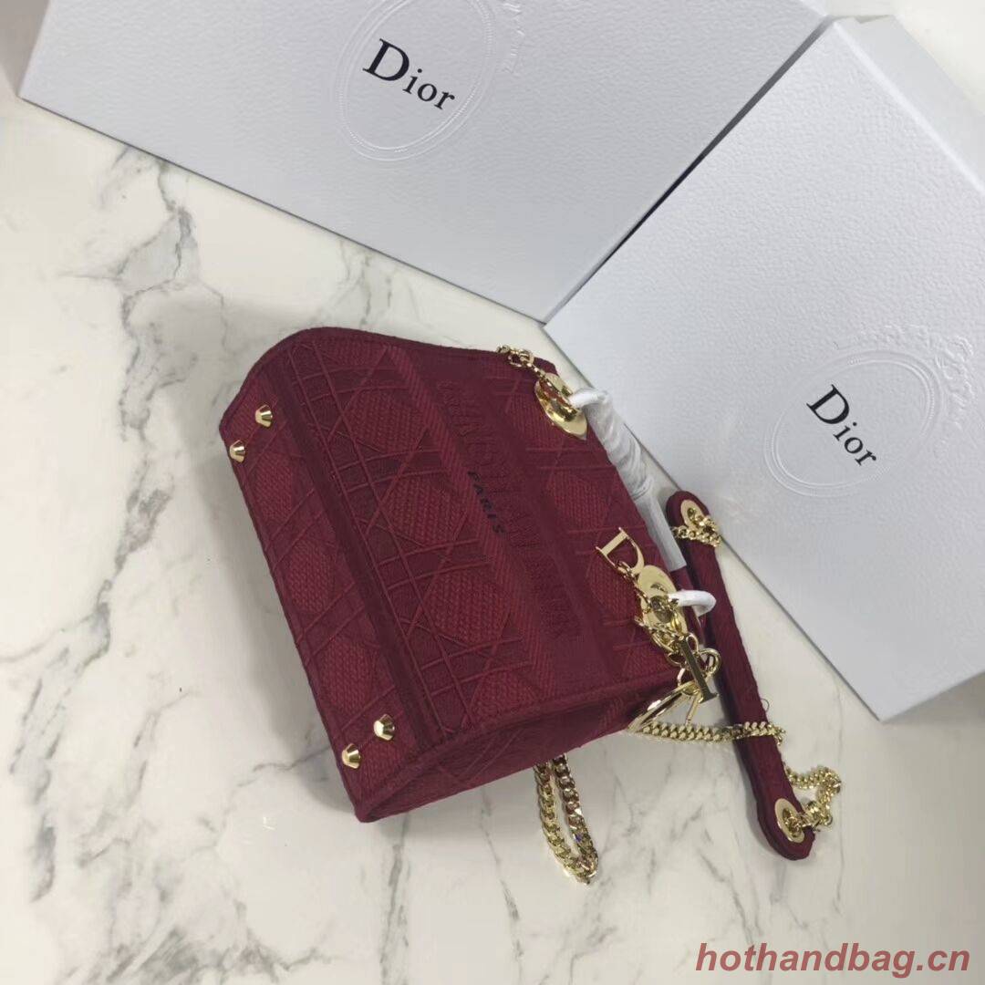 MINI LADY DIOR TOTE BAG IN EMBROIDERED CANVAS C4531 Bordeaux MINI LADY DIOR TOTE BAG IN EMBROIDERED CANVAS C4531 Bordeaux