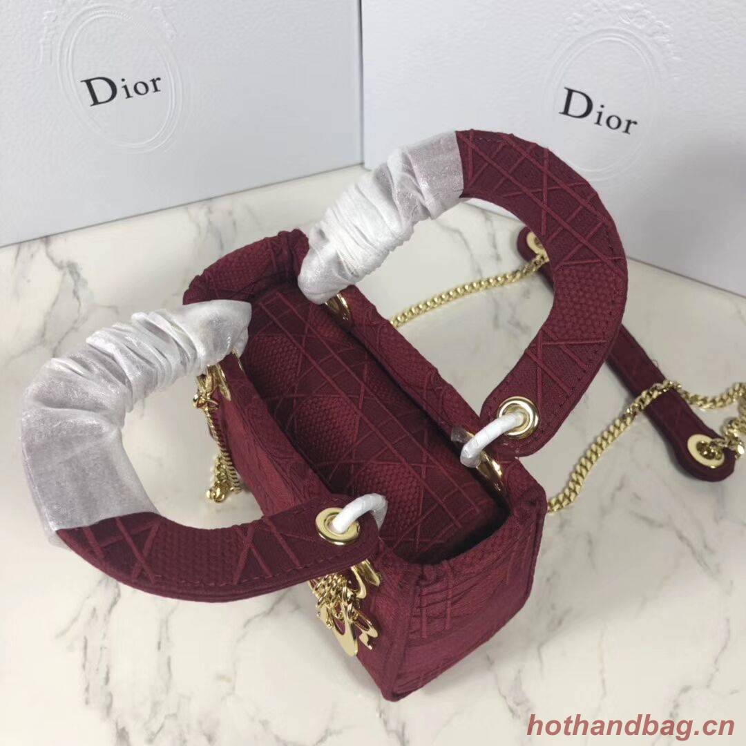 MINI LADY DIOR TOTE BAG IN EMBROIDERED CANVAS C4531 Bordeaux MINI LADY DIOR TOTE BAG IN EMBROIDERED CANVAS C4531 Bordeaux