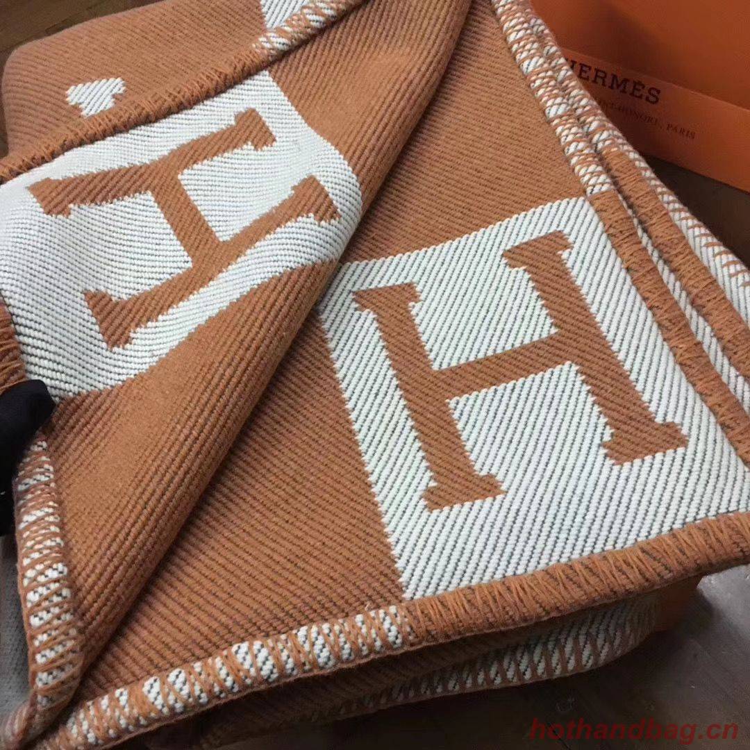 Hermes Lambswool & Cashmere Shawl & Blanket 71152 Orange Hermes Lambswool & Cashmere Shawl & Blanket 71152 Orange