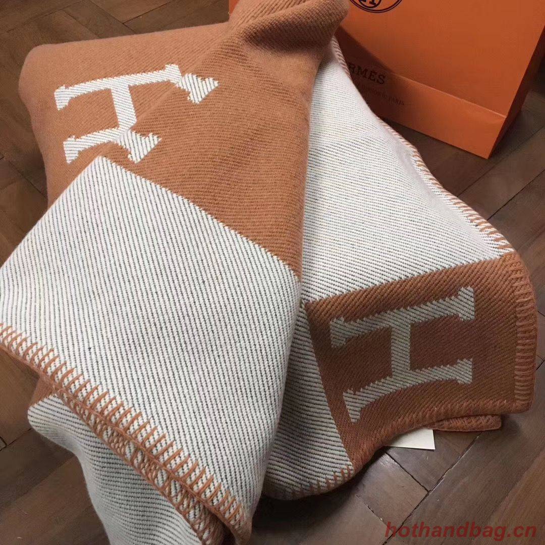 Hermes Lambswool & Cashmere Shawl & Blanket 71152 Orange Hermes Lambswool & Cashmere Shawl & Blanket 71152 Orange