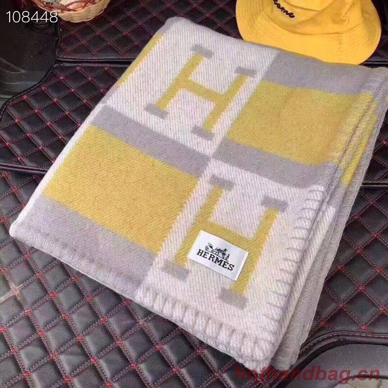 Hermes Lambswool & Cashmere Shawl & Blanket 71152 Yellow Hermes Lambswool & Cashmere Shawl & Blanket 71152 Yellow