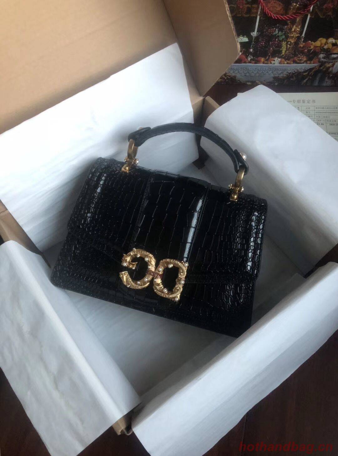 Dolce & Gabbana Origianl Crocodile Leather Bag 4916E Black Dolce & Gabbana Origianl Crocodile Leather Bag 4916E Black