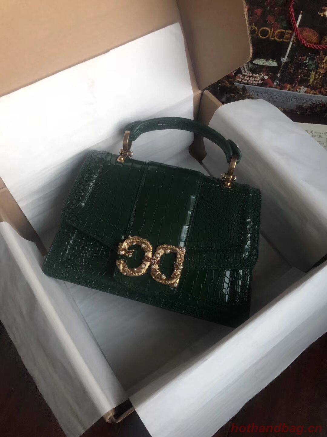 Dolce & Gabbana Origianl Crocodile Leather Bag 4916E Blackish green Dolce & Gabbana Origianl Crocodile Leather Bag 4916E Blackish green
