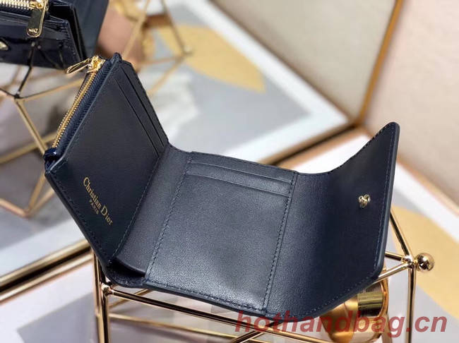 Dior MEDIUM 30 MONTAIGNE LOTUS PATENT CALFSKIN WALLET S2057 blue