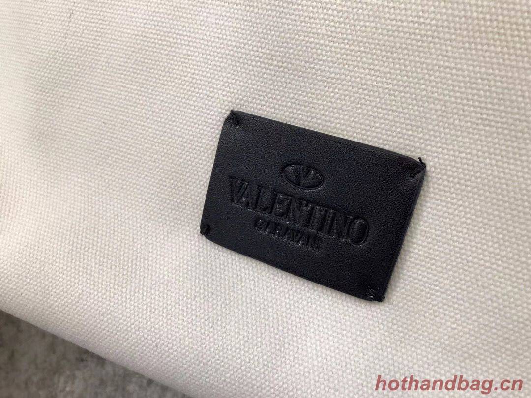 VALENTINO Rockstud Canvas Shopping Bag V0978 Wihte&Black VALENTINO Rockstud Canvas Shopping Bag V0978 Wihte&Black