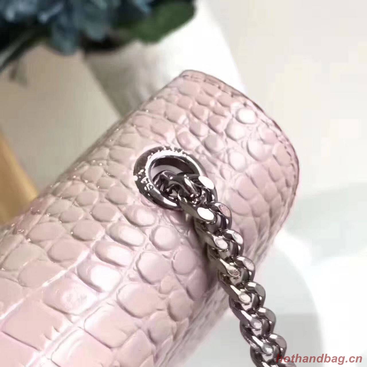 Yves Saint Laurent Crocodile Original Leather Shoulder Bag 1456 Pink&Silver Yves Saint Laurent Crocodile Original Leather Shoulder Bag 1456 Pink&Silver