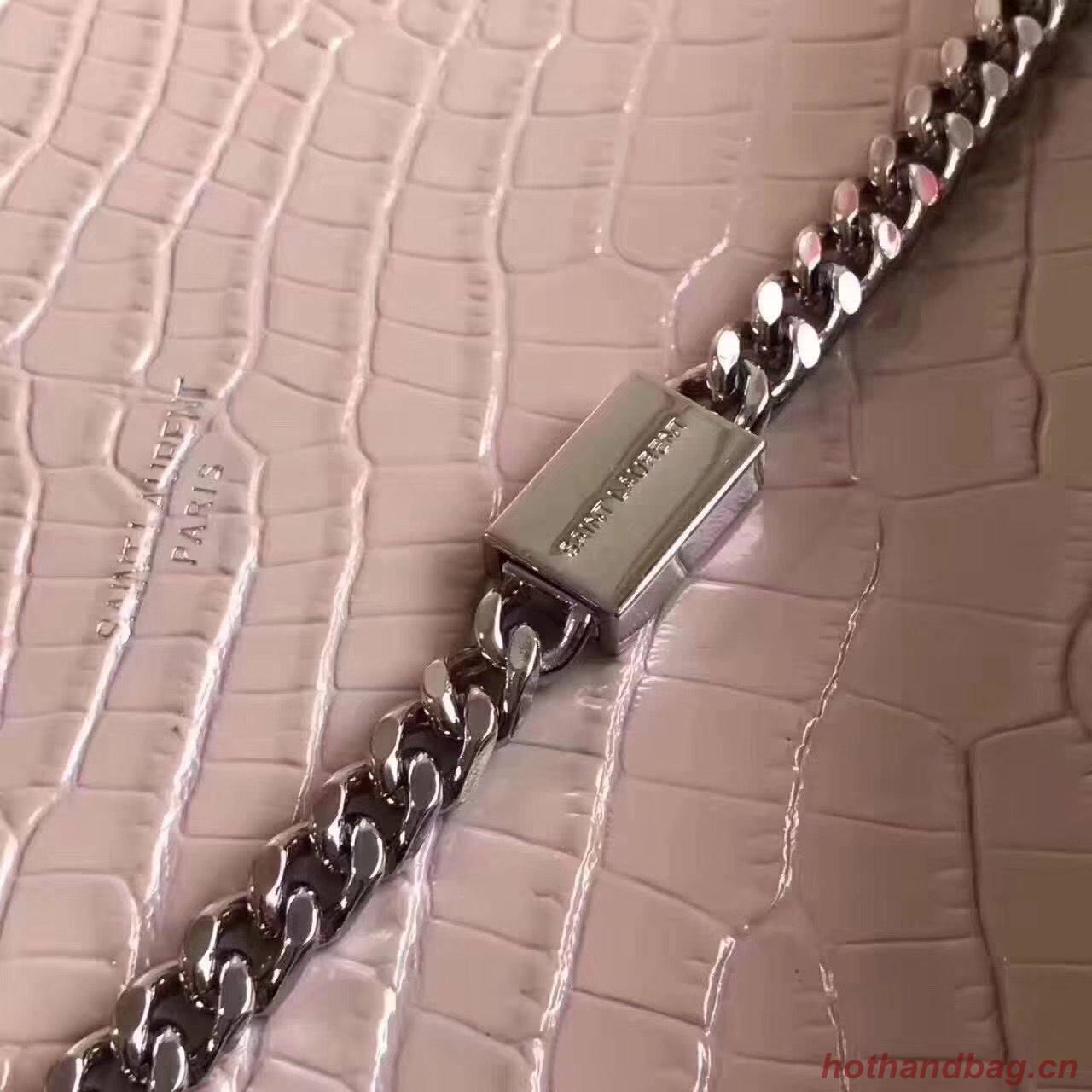 Yves Saint Laurent Crocodile Original Leather Shoulder Bag 1456 Pink&Silver Yves Saint Laurent Crocodile Original Leather Shoulder Bag 1456 Pink&Silver