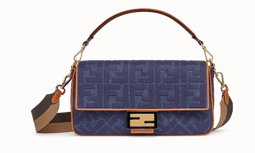 Fendi BAGUETTE LARGE Blue denim bag BR771A9 Fendi BAGUETTE LARGE Blue denim bag BR771A9