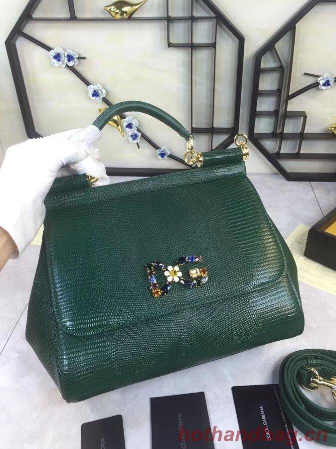 Dolce & Gabbana SICILY Lizard Pattern Tote Bag BB4137 Green Dolce & Gabbana SICILY Lizard Pattern Tote Bag BB4137 Green