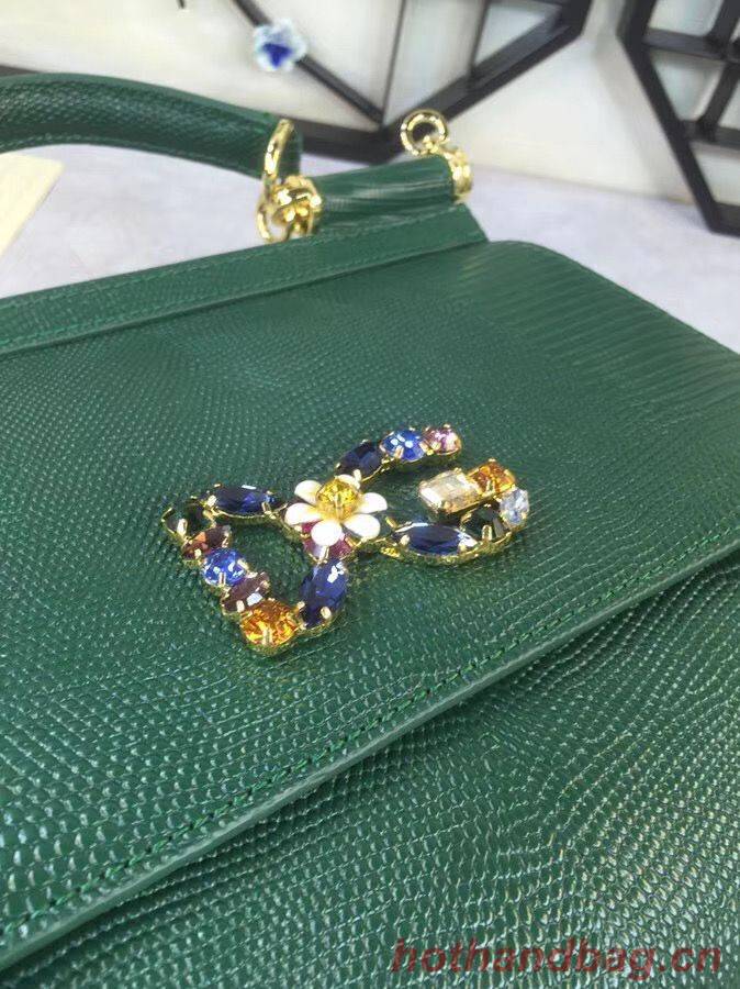 Dolce & Gabbana SICILY Lizard Pattern Tote Bag BB4137 Green Dolce & Gabbana SICILY Lizard Pattern Tote Bag BB4137 Green
