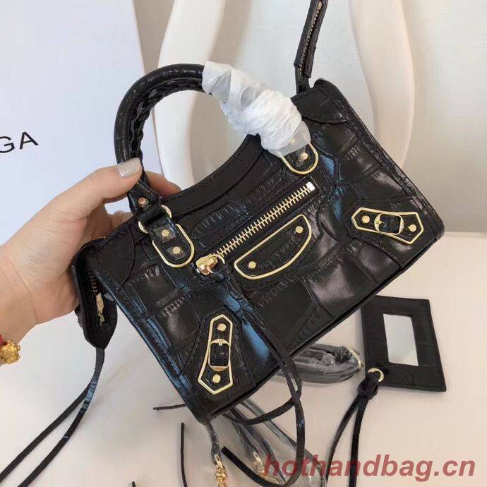 Balenciaga Mini Classic Crocodile Leather Bag B300296 Black Balenciaga Mini Classic Crocodile Leather Bag B300296 Black