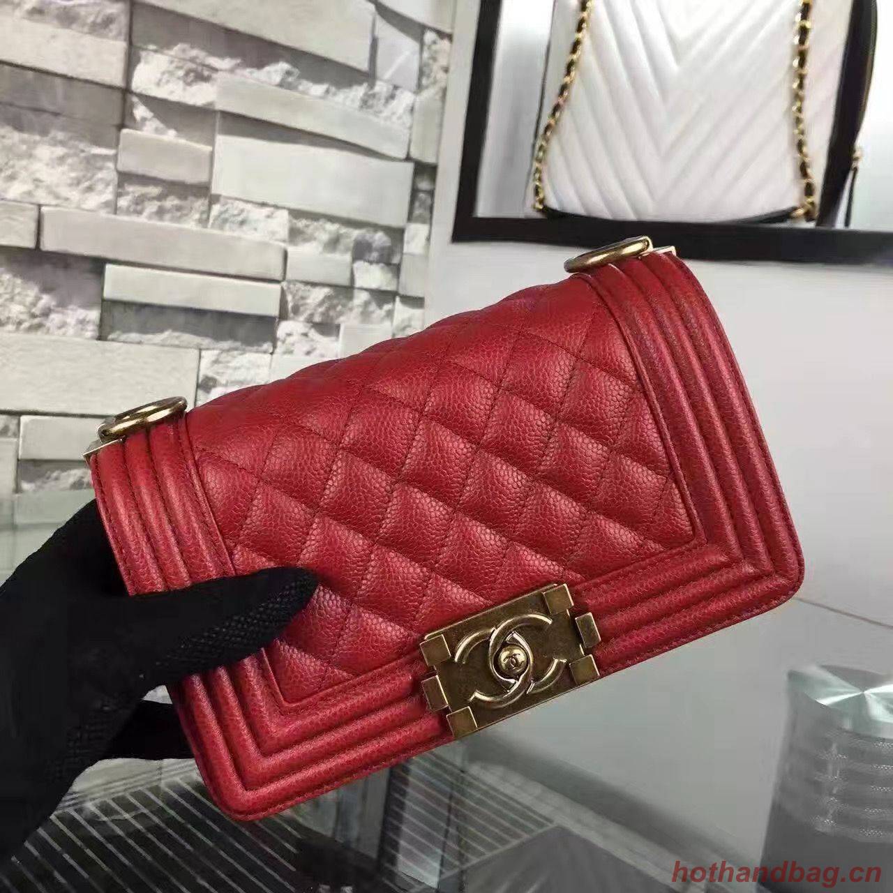 Chanel Le Boy Flap Shoulder Bag Original Cavier Leather A67085 Red Gold Buckle Chanel Le Boy Flap Shoulder Bag Original Cavier Leather A67085 Red Gold Buckle