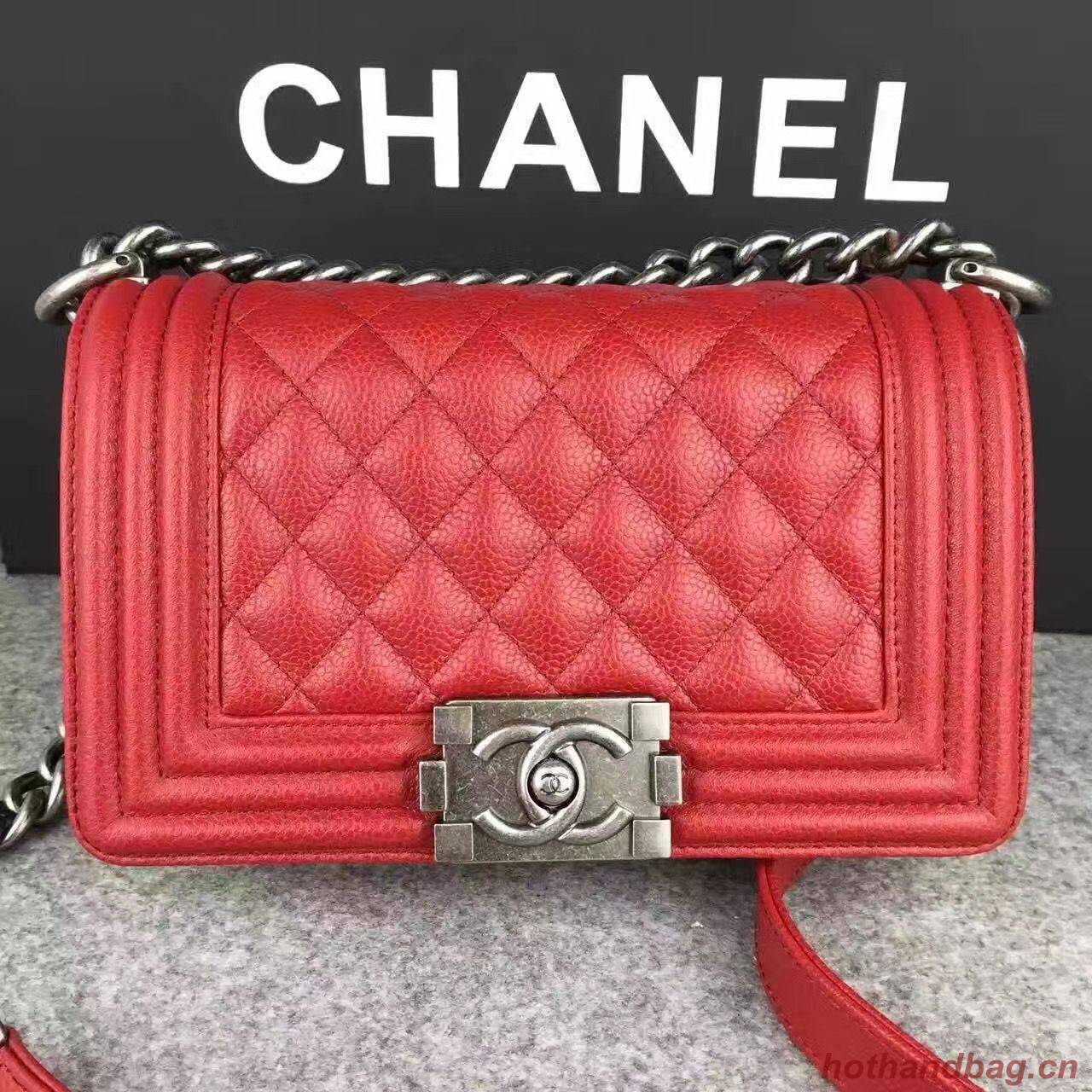 Chanel Le Boy Flap Shoulder Bag Original Cavier Leather A67085 Red Silver Buckle Chanel Le Boy Flap Shoulder Bag Original Cavier Leather A67085 Red Silver Buckle