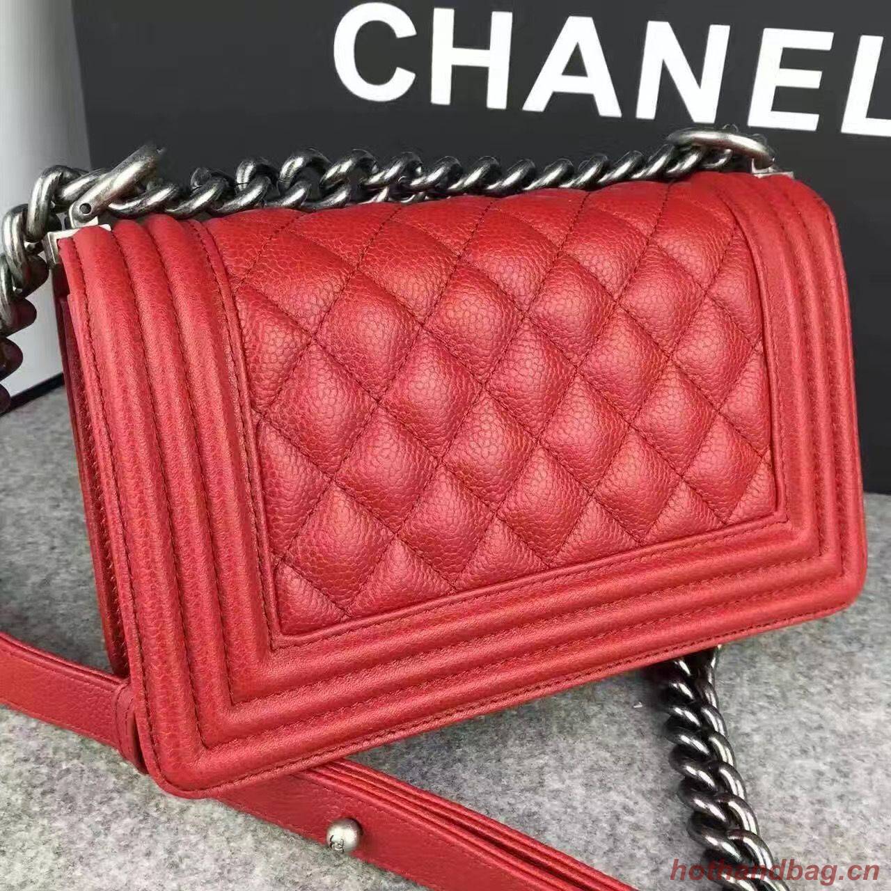Chanel Le Boy Flap Shoulder Bag Original Cavier Leather A67085 Red Silver Buckle Chanel Le Boy Flap Shoulder Bag Original Cavier Leather A67085 Red Silver Buckle