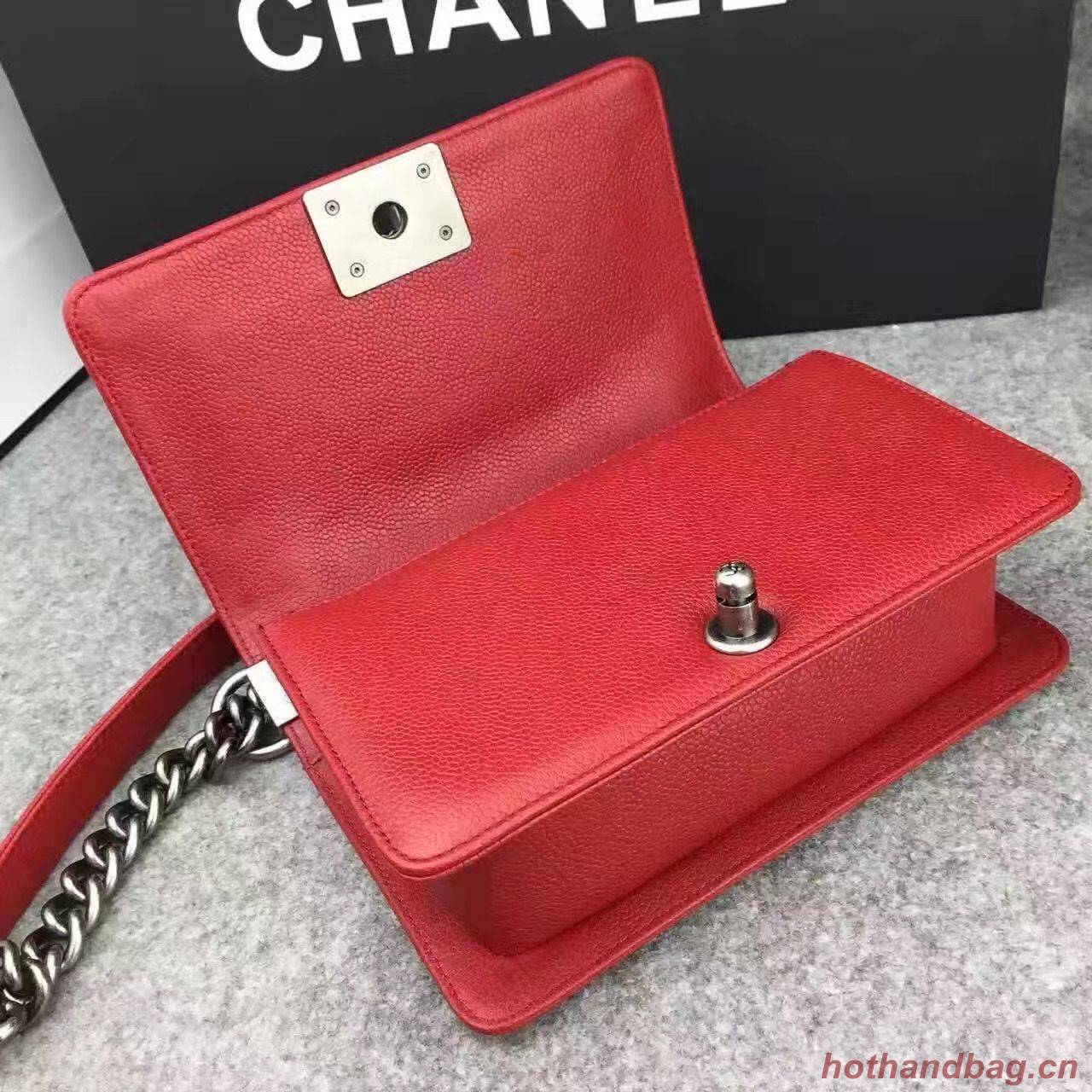 Chanel Le Boy Flap Shoulder Bag Original Cavier Leather A67085 Red Silver Buckle Chanel Le Boy Flap Shoulder Bag Original Cavier Leather A67085 Red Silver Buckle