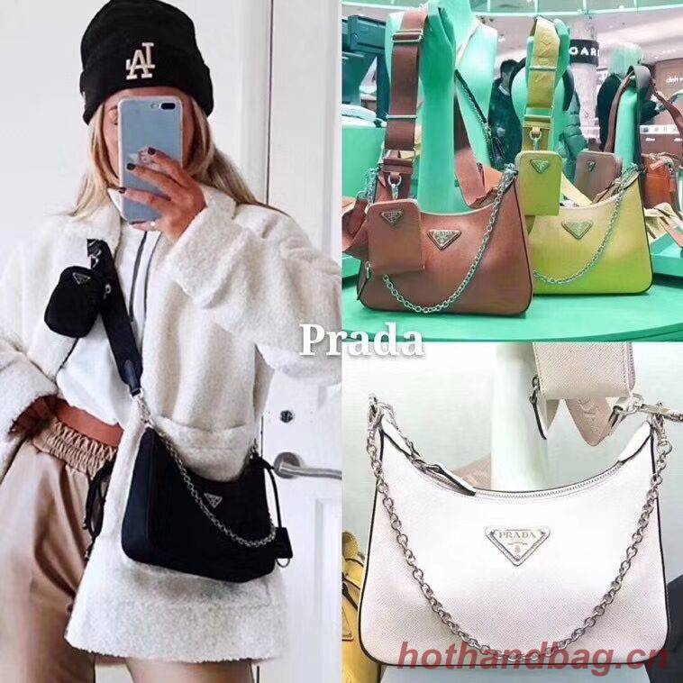 Prada Saffiano leather mini shoulder bag 2BH204 white Prada Saffiano leather mini shoulder bag 2BH204 white